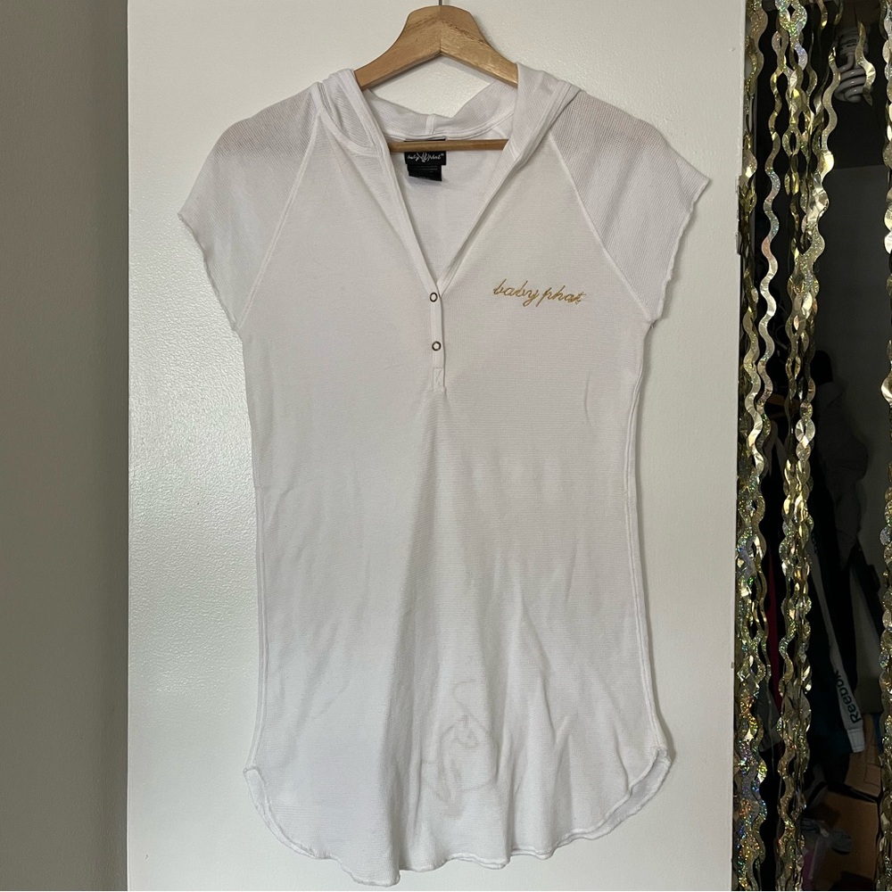 Baby Phat White Hooded Swim Coverup with Gold Logo